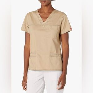 NWT Dickies Gen Flex Women Scrubs Top  4XL V-Neck Dark Khaki